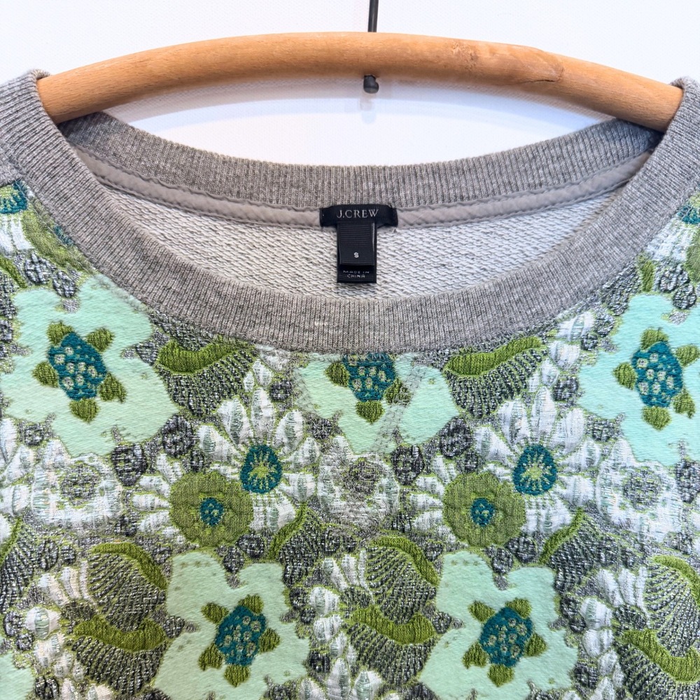 J Crew Collection Metallic Floral Brocade Sweatshirt Gray Green Small Preppy - Picture 5 of 6